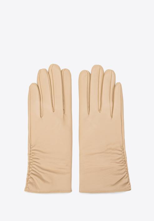 Damskie rękawiczki skórzane z marszczeniem, beżowy, 44-6A-006-6A-XL, Zdjęcie 3