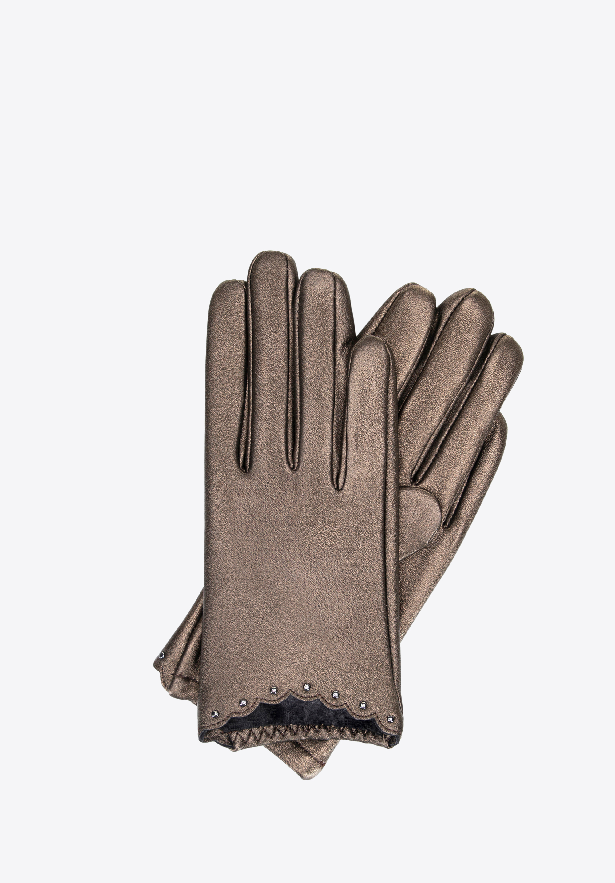 Women's leather gloves with studded trim, gold, 45-6L-211-G-M, Photo 1