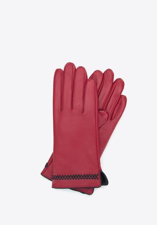 Women's leather gloves with stitch detail, red, 39-6A-011-3-S, Photo 1