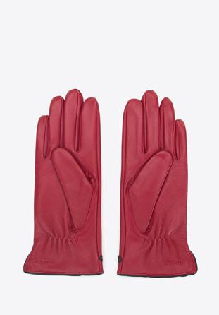 Damskie rękawiczki skórzane z obszyciem w kłos, czerwony, 39-6A-011-3-S, Zdjęcie 1