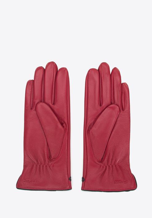 Damskie rękawiczki skórzane z obszyciem w kłos, czerwony, 39-6A-011-5-XS, Zdjęcie 2
