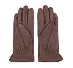 Damskie rękawiczki skórzane z obszyciem w kłos, brązowy, 39-6A-011-5-M, Zdjęcie 1