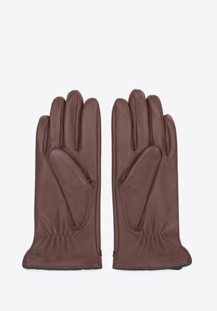 Damskie rękawiczki skórzane z obszyciem w kłos, brązowy, 39-6A-011-5-S, Zdjęcie 1