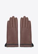 Damskie rękawiczki skórzane z obszyciem w kłos, brązowy, 39-6A-011-5-L, Zdjęcie 3