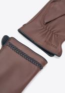 Women's leather gloves with stitch detail, brown, 39-6A-011-3-XS, Photo 4