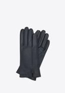 Damskie rękawiczki skórzane z ozdobnym stębnowaniem, czarny, 39-6A-007-8-M, Zdjęcie 1