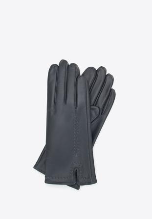 Damskie rękawiczki skórzane z ozdobnym stębnowaniem ciemnoszare