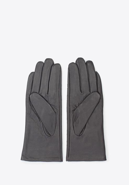 Damskie rękawiczki skórzane z ozdobnymi przeszyciami, ciemny brąz, 45-6-235-1-S, Zdjęcie 2