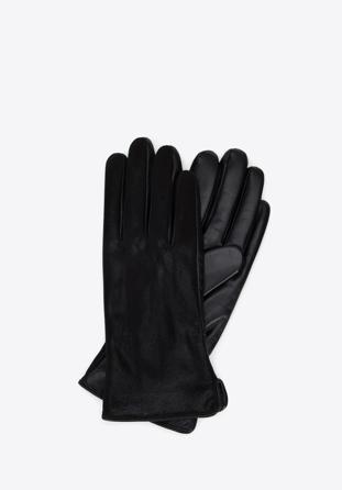 Damskie rękawiczki skórzane z połyskującym wykończeniem, czarny, 39-6L-904-1-V, Zdjęcie 1