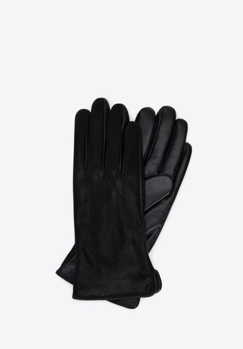Women's leather gloves with a glistening finish, black, 39-6L-904-1-V, Photo 1