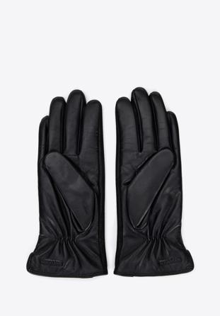 Damskie rękawiczki skórzane z połyskującym wykończeniem, czarny, 39-6L-904-1-S, Zdjęcie 1