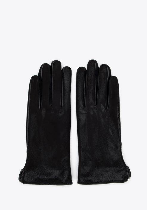 Damskie rękawiczki skórzane z połyskującym wykończeniem, czarny, 39-6L-904-1-M, Zdjęcie 3