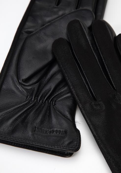 Damskie rękawiczki skórzane z połyskującym wykończeniem, czarny, 39-6L-904-1-L, Zdjęcie 4