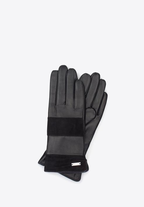 Damskie rękawiczki skórzane z poziomym pasem, czarny, 39-6-576-BB-M, Zdjęcie 1
