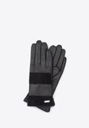 Damskie rękawiczki skórzane z poziomym pasem, czarny, 39-6-576-BB-M, Zdjęcie 1