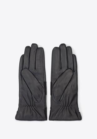 Damskie rękawiczki skórzane z poziomym pasem, czarny, 39-6-576-1-X, Zdjęcie 1