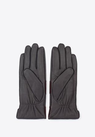 Damskie rękawiczki skórzane z poziomym pasem, ciemny brąz, 39-6-576-BB-S, Zdjęcie 1