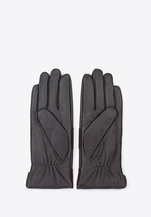 Damskie rękawiczki skórzane z poziomym pasem, ciemny brąz, 39-6-576-1-X, Zdjęcie 2