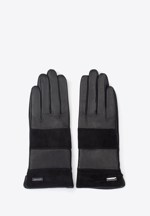 Damskie rękawiczki skórzane z poziomym pasem, czarny, 39-6-576-BB-M, Zdjęcie 3
