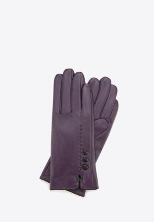 Damskie rękawiczki skórzane z przeszyciem z rzemyka, fioletowo-czarny, 39-6-913-F-S, Zdjęcie 1