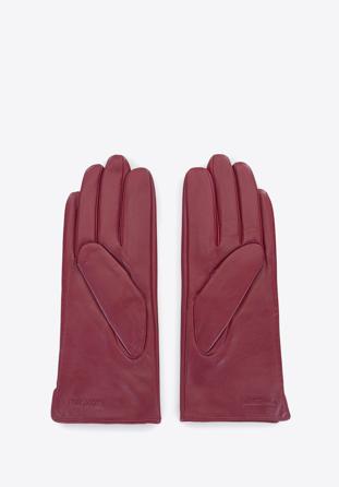 Damskie rękawiczki skórzane z rzemieniem, bordowy, 39-6-641-33-M, Zdjęcie 1