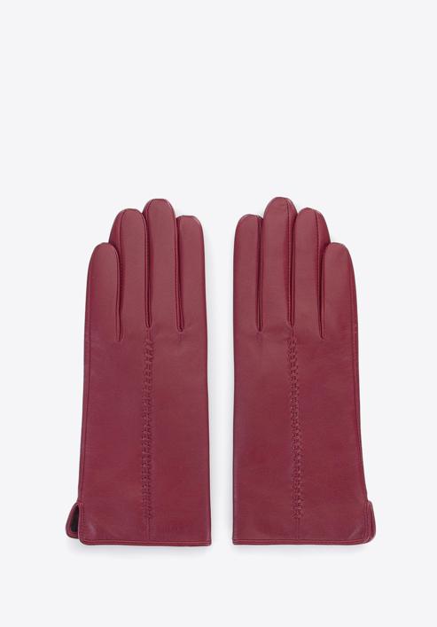 Damskie rękawiczki skórzane z rzemieniem, bordowy, 39-6-641-33-S, Zdjęcie 3