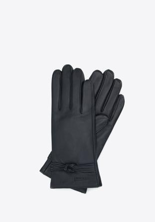 Women's leather gloves with knot detail, black, 39-6A-009-1-M, Photo 1