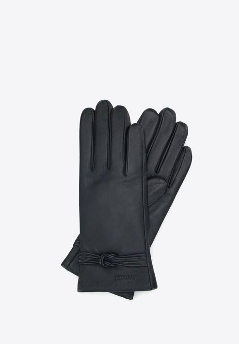 Women's leather gloves with knot detail, black, 39-6A-009-Z-M, Photo 1