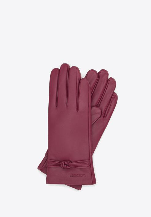 Women's leather gloves with knot detail, cherry, 39-6A-009-Z-L, Photo 1
