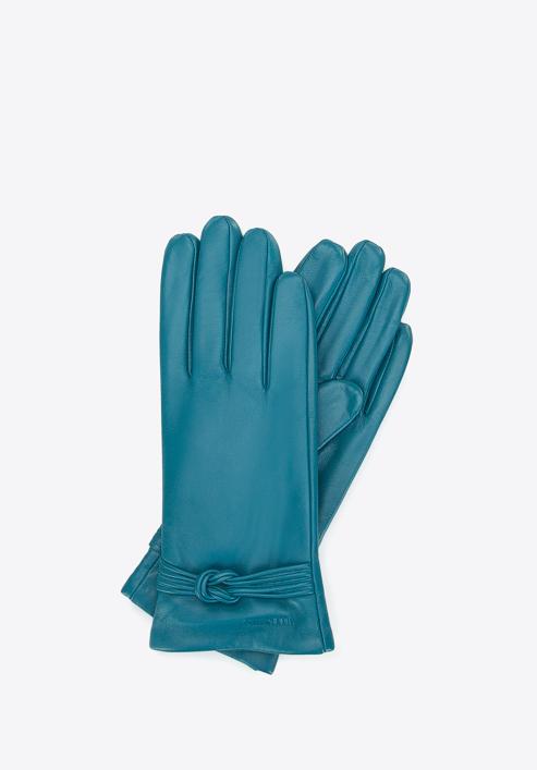 Damskie rękawiczki skórzane z supełkiem, ciemny turkusowy, 39-6A-009-Z-L, Zdjęcie 1
