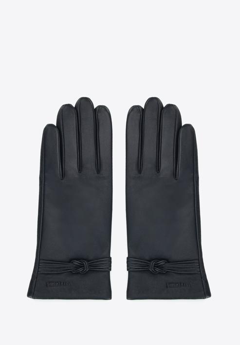 Women's leather gloves with knot detail, black, 39-6A-009-Z-M, Photo 3