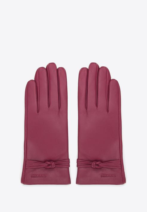 Women's leather gloves with knot detail, cherry, 39-6A-009-Z-S, Photo 3