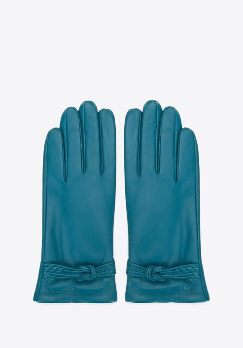 Women's leather gloves with knot detail, dark turquoise, 39-6A-009-Z-M, Photo 3