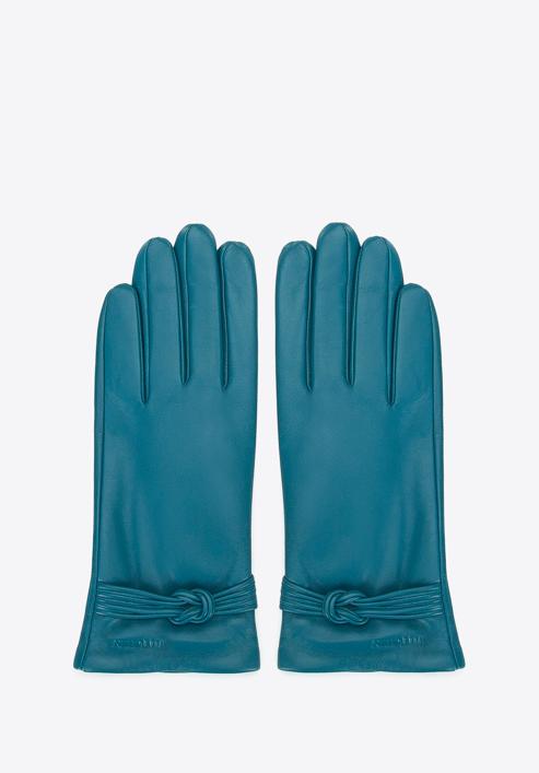 Women's leather gloves with knot detail, dark turquoise, 39-6A-009-Z-S, Photo 3