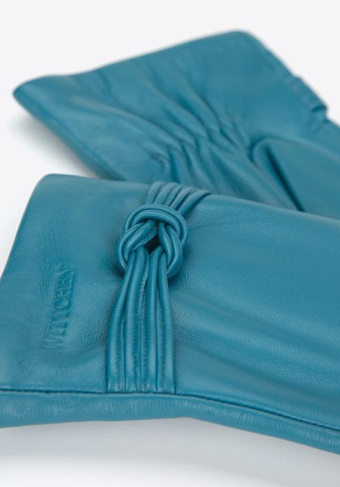 Women's leather gloves with knot detail, dark turquoise, 39-6A-009-Z-L, Photo 4