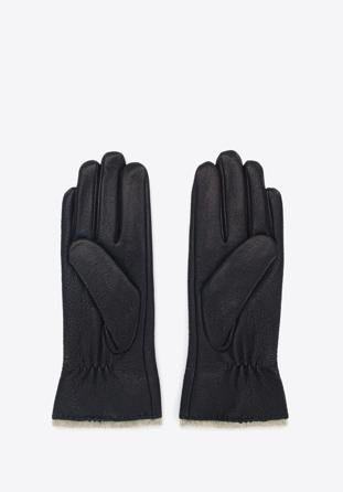 Damskie rękawiczki skórzane z wełnianym wnętrzem, czarny, 44-6-511-1-L, Zdjęcie 1