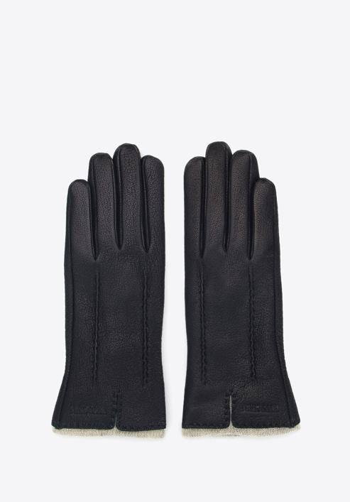 Damskie rękawiczki skórzane z wełnianym wnętrzem, czarny, 44-6-511-1-V, Zdjęcie 3