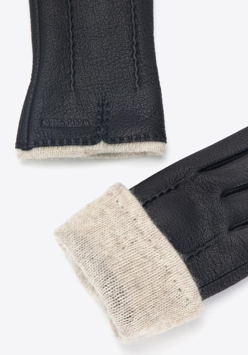 Damskie rękawiczki skórzane z wełnianym wnętrzem, czarny, 44-6-511-1-V, Zdjęcie 4