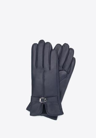 Women's buckle detail leather gloves, navy blue, 39-6A-005-7-S, Photo 1