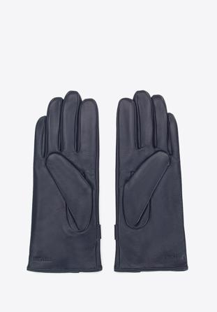 Women's buckle detail leather gloves, navy blue, 39-6A-005-7-S, Photo 1