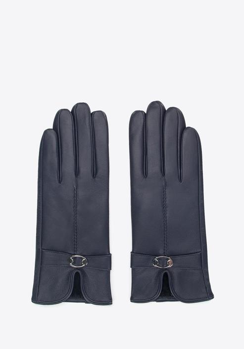 Women's buckle detail leather gloves, navy blue, 39-6A-005-7-L, Photo 3
