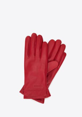 Damskie rękawiczki skórzane z wyszytym wzorem, czerwony, 39-6L-903-3-V, Zdjęcie 1