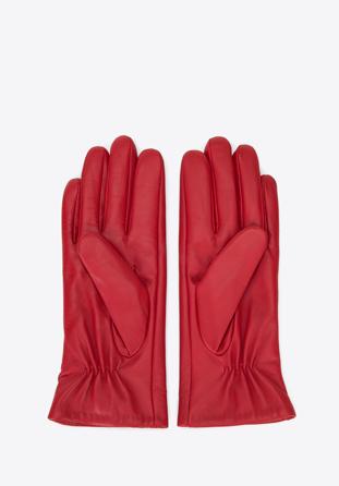 Damskie rękawiczki skórzane z wyszytym wzorem, czerwony, 39-6L-903-3-S, Zdjęcie 1
