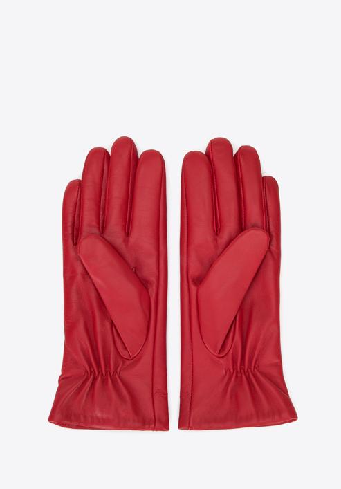 Damskie rękawiczki skórzane z wyszytym wzorem, czerwony, 39-6L-903-3-V, Zdjęcie 2