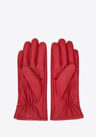 Damskie rękawiczki skórzane z wyszytym wzorem, czerwony, 39-6L-903-3-L, Zdjęcie 1