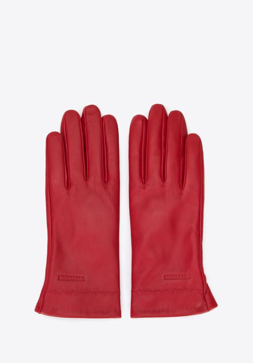 Damskie rękawiczki skórzane z wyszytym wzorem, czerwony, 39-6L-903-3-L, Zdjęcie 3
