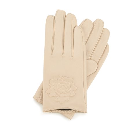 Жіночі шкіряні рукавички з тисненою трояндою 45-6-523-9