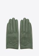 Damskie rękawiczki skórzane z wytłoczoną różą, zielony, 45-6-523-9-M, Zdjęcie 3