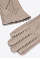 Damskie rękawiczki skórzane z zamszowymi wstawkami, beżowy, 39-6-559-6A-V, Zdjęcie 4