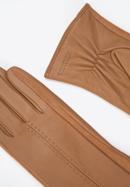 Damskie rękawiczki skórzane z zamszowymi wstawkami, camelowy, 39-6-559-LB-X, Zdjęcie 4